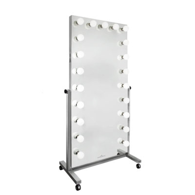Miroir de salle de bain pleine grandeur Hollywood Premiere avec support et gradateur, haut-parleurs sans fil Bluetooth