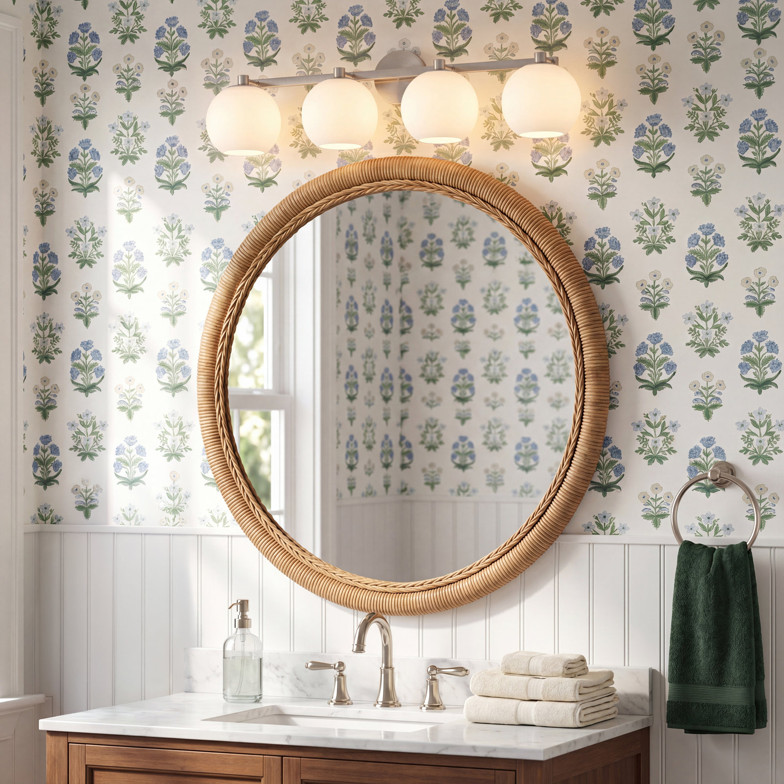 Ansley 4 Light Frosted Dimmable Vanity Light, Aged Brass