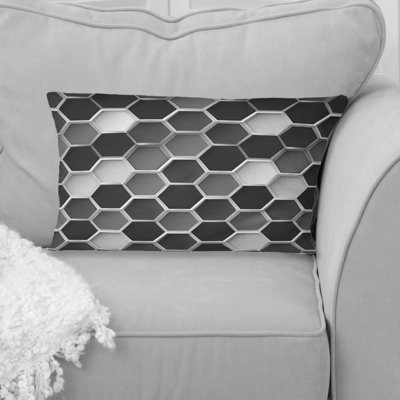 Gray White Hexagon - Modern Lumbar Pillow