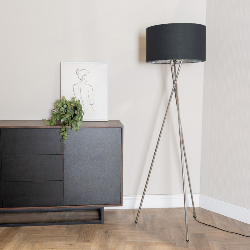 Misner 155cm Camden Tripod Floor Lamp with Large Reni Shade, No, Black , Grey & Gold