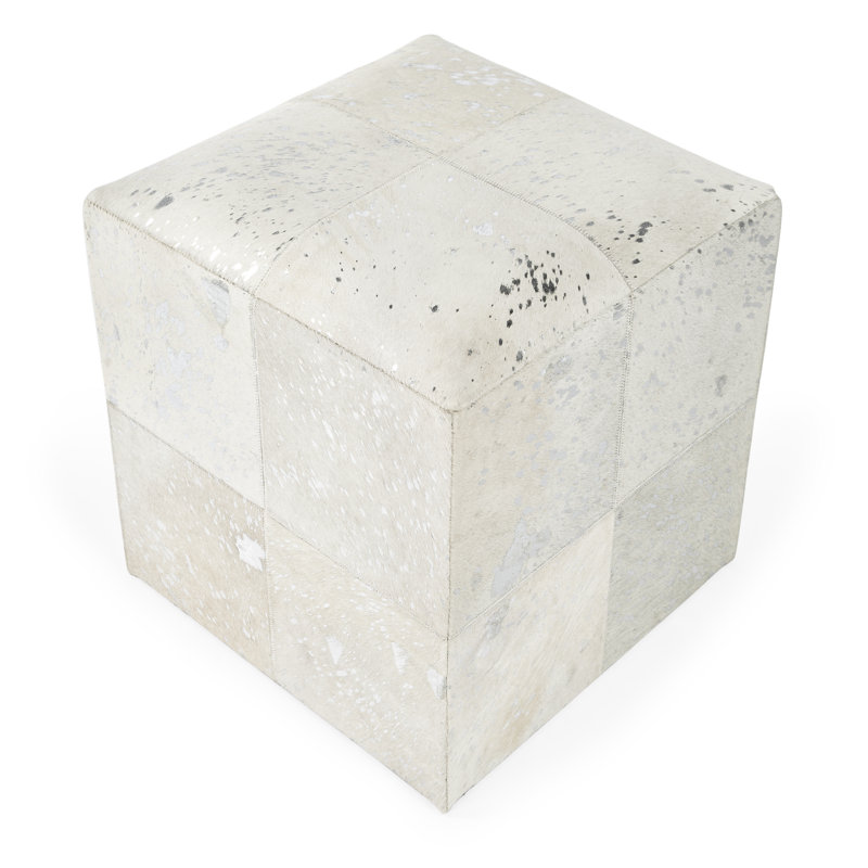 Ilianah 18.25'' Wide Genuine Leather Square Footstool Ottoman, White/Gray Genuine Leather