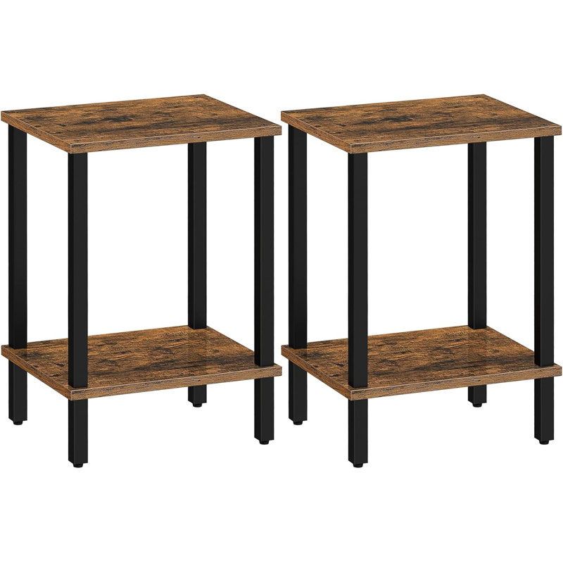 Greige and Black Metal 2-Tier End Table Set