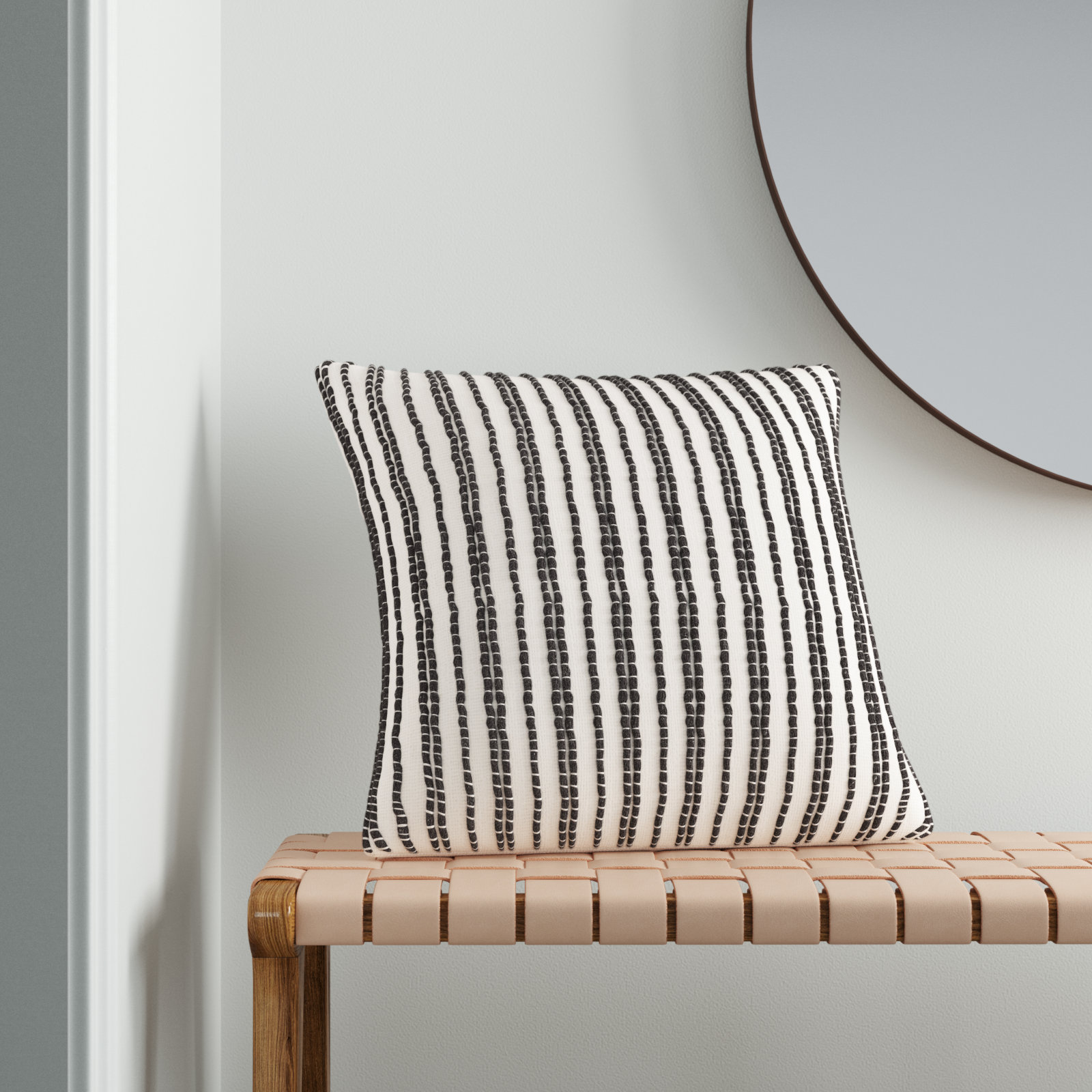 Amora Embroidered Cotton Pillow Cover, 20" x 20", Down, White/Dark Gray
