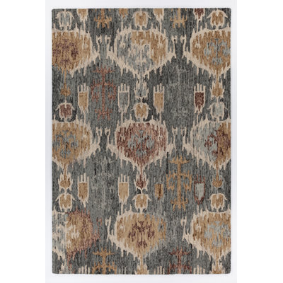 Kara Authentic Hand-Woven Handmade Brown, Blue, Gray Ikat Wool Area Rug