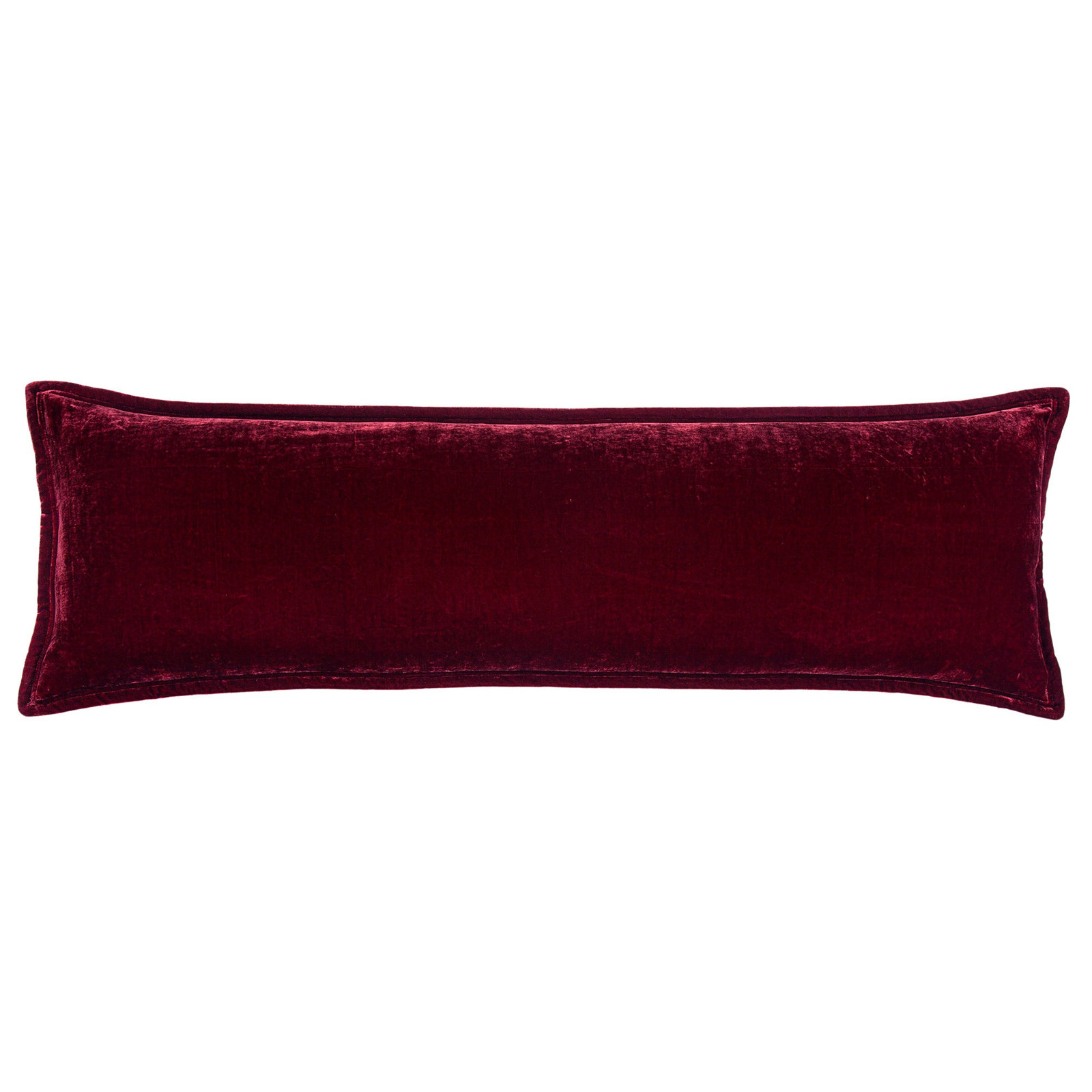 Stella Solid Faux Silk Velvet Romantic Western 14x42 inch Long Lumbar Pillow, Garnet Red