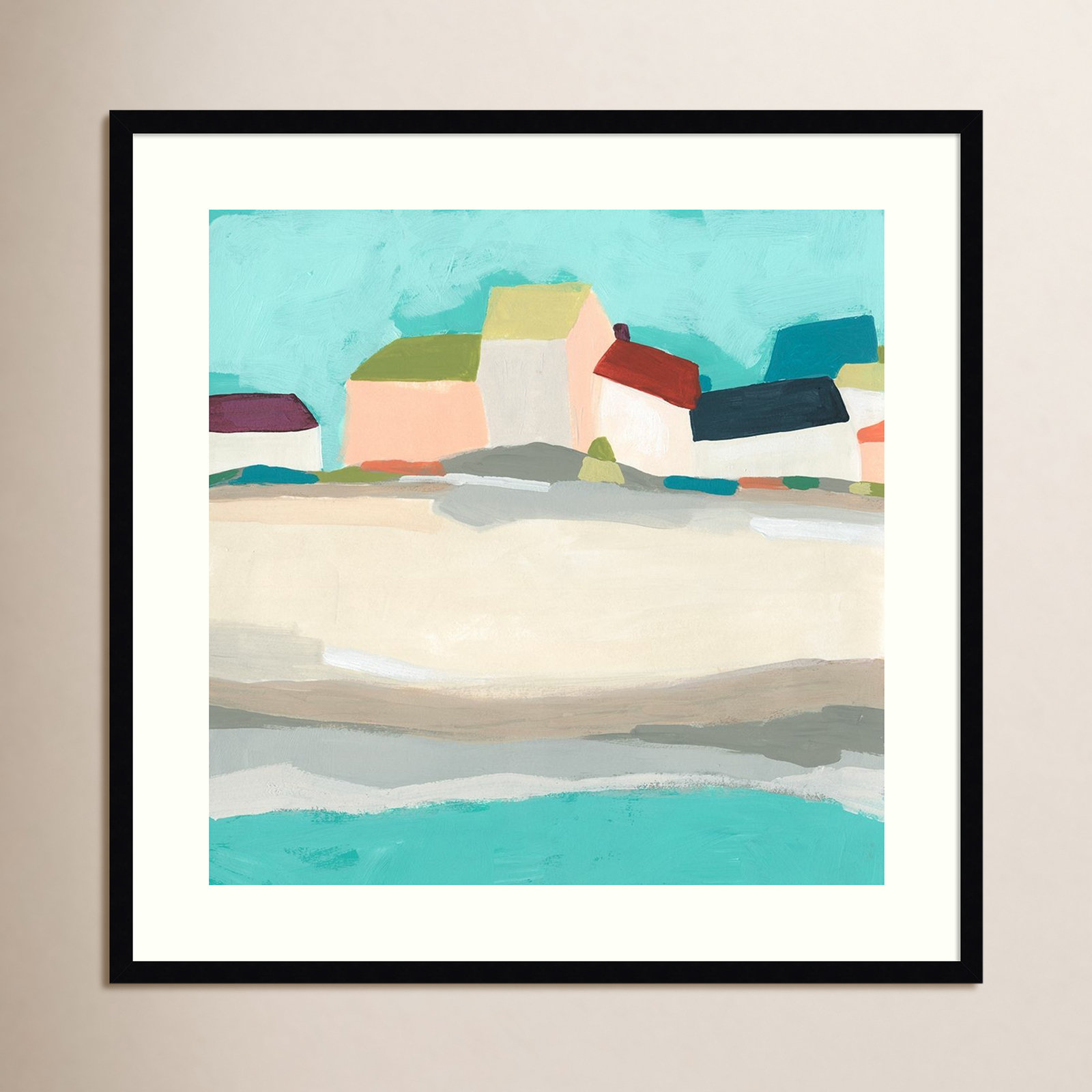 Coastal Village I by June Erica Vess, 25" H x 25" W, Black Framed Paper