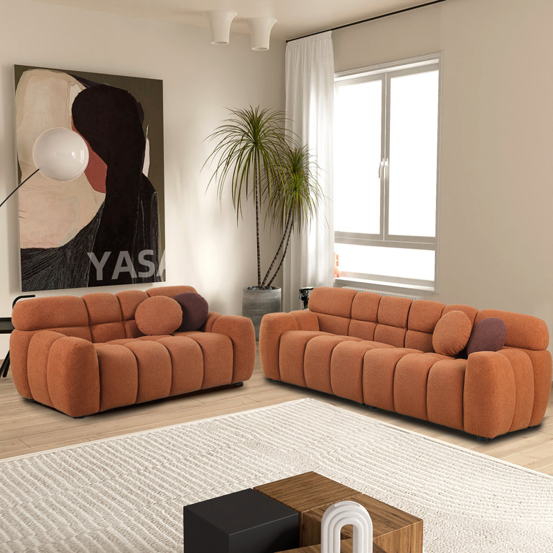 Canapé Kieayla 86,22 po en bouclette moderne, canapé capitonné effet nuage avec mousse haute densité et ressorts ensachés, comprend 2 coussins, revêtement texturé doux pour le salon