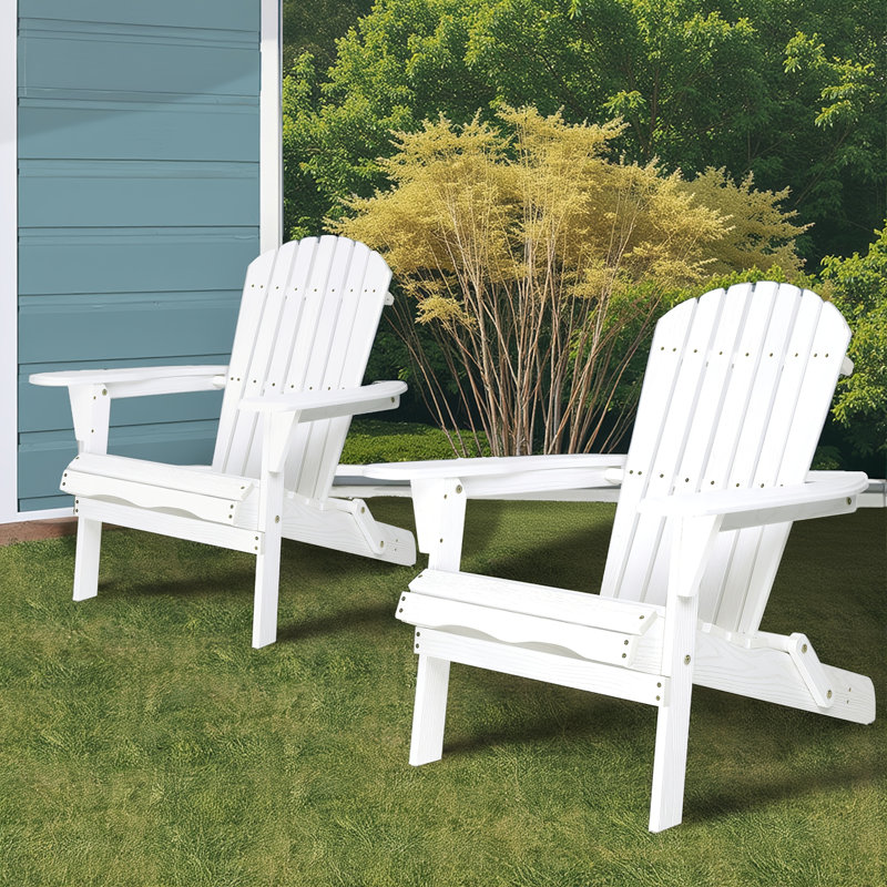 Ensemble de 2 chaises Adirondack pliantes en bois de pruche massif - chaises de patio pour l'extérieur avec grain de bois gaufré