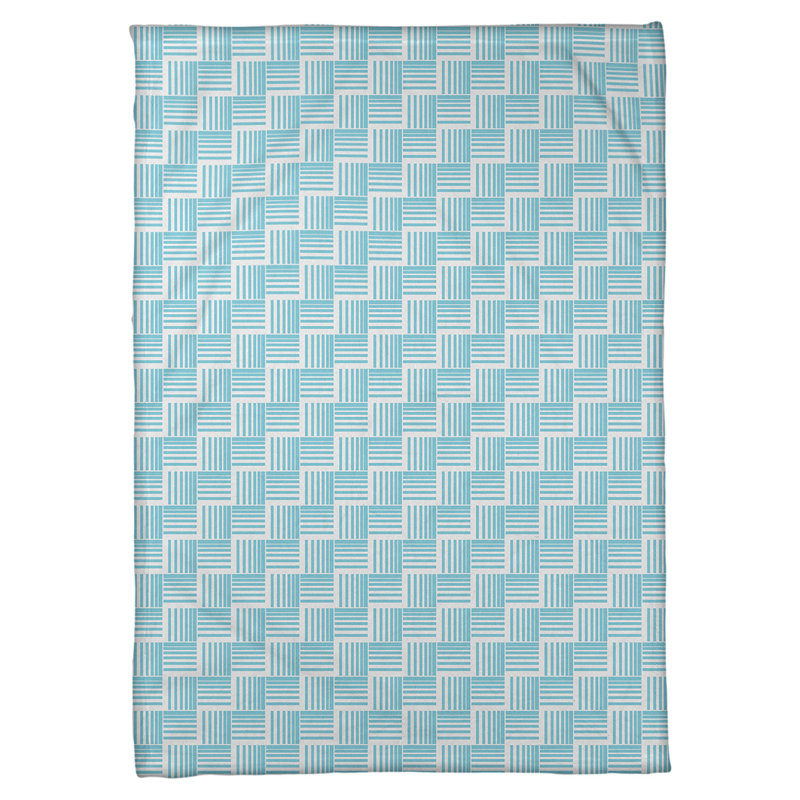 Couverture polaire à rayures classic basketweave, l 60 po x L 80 po, Bleu sarcelle / blanc