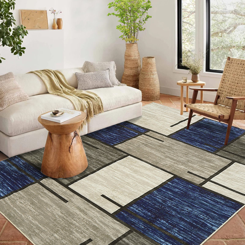 Washable Geometric Indoor Rug, Rectangle 5' x 7'
