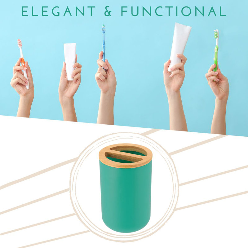 PADANG Toothbrush Holder & Toothpaste Holder with Bamboo Top, Green Caribbean