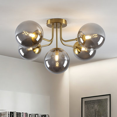5-Light Modern Sputnik Globe Semi Flush Mount