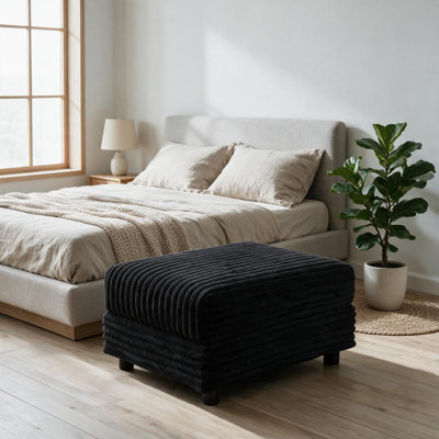 Pouf ottoman en velours côtelé de 80 cm, banc de repose-pieds modulaire pour salon, noir