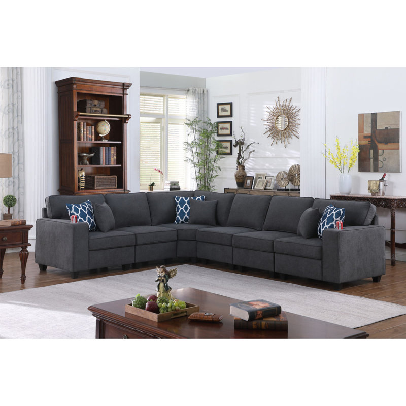 Canapé modulaire réversible en forme de L 6 pièces avec tissu gris Boneless Cooper