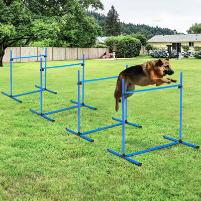 Ensemble d'équipement d'agilité pour chien: 4 sauts à hauteur réglable, barre inférieure fixe et sac de transport pratique, bleu, barres de sélection de pièce d'entraînement en H de 37 po, sac de jeu extérieur, 9,74 lb