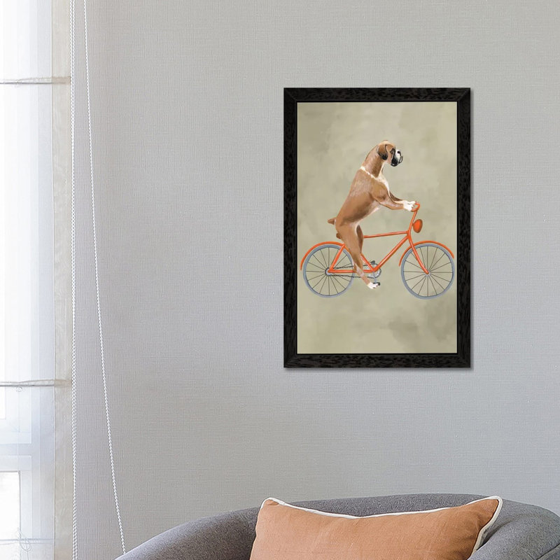 Boxer On Bicycle by Coco De Paris - Print on Canvas, 101.6 cm H x 66.04 cm W, Black Framed