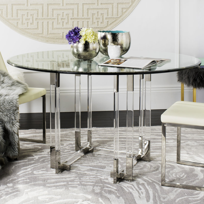 Round Glass Dining Table, 30" H x 42" L x 42" W, Silver