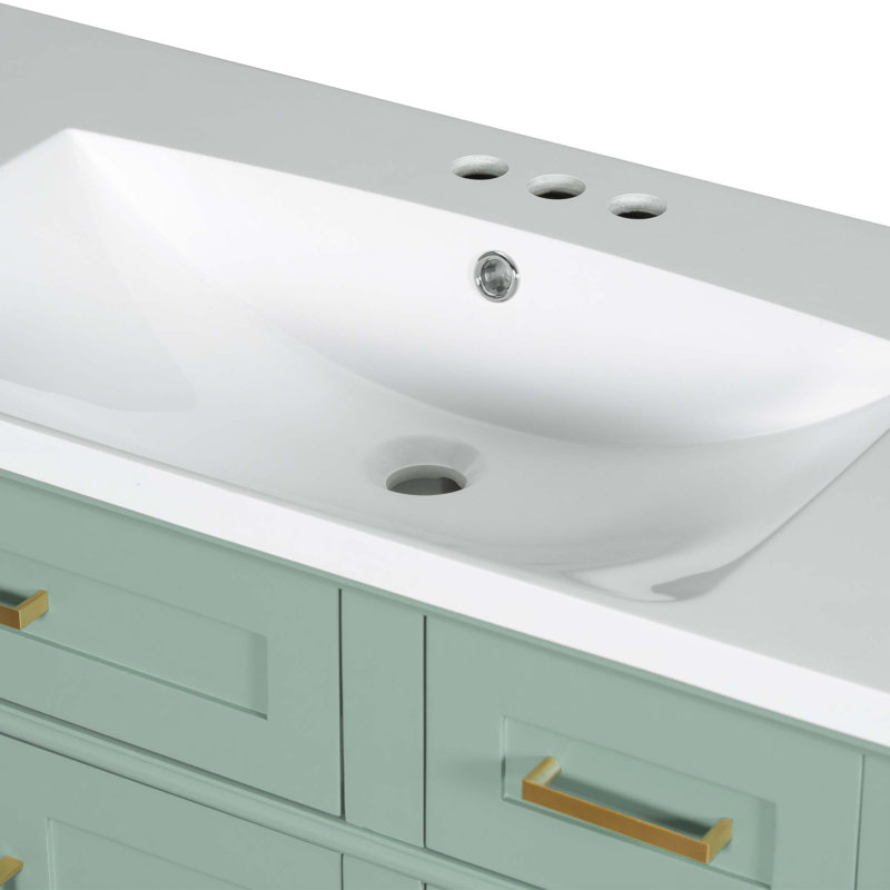 Meuble-lavabo de 36 po avec lavabo en résine, armoire de salle de bain moderne avec deux portes à fermeture douce et quatre tiroirs