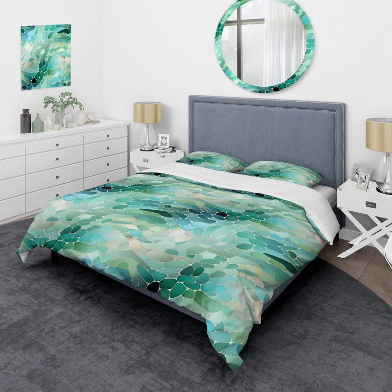 Ensemble de housse de couette Seaglass Mosaic Emerald Coastal, Housse de couette pour très grand lit et 2 très
