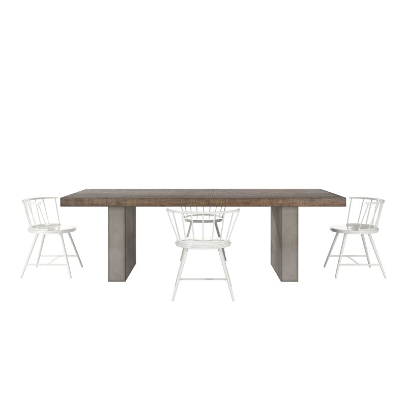 Cadena Reclaimed Finish Wood Top With Concrete Veneer Base Dining Table And Low Back Windsor Chairs Set - Dining Table And 4 Chairs