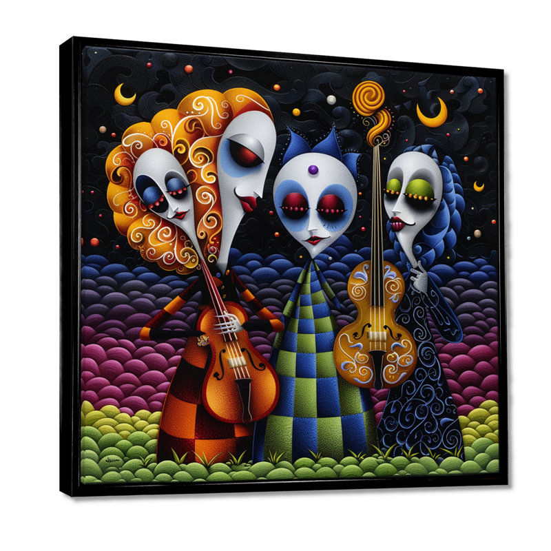 Midnight Fantasy Violin joueurs - musicien, impression d'art mural, Toile avec cadre flottant noir