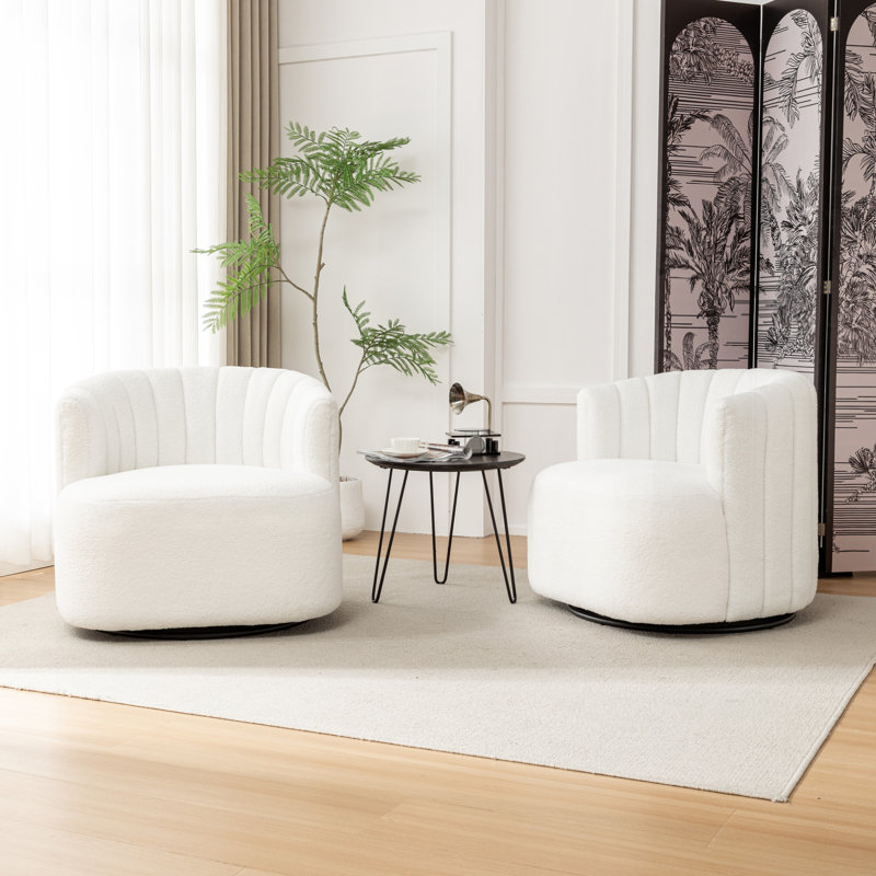 Musaab Upholstered Swivel Barrel Chair, White Teddy
