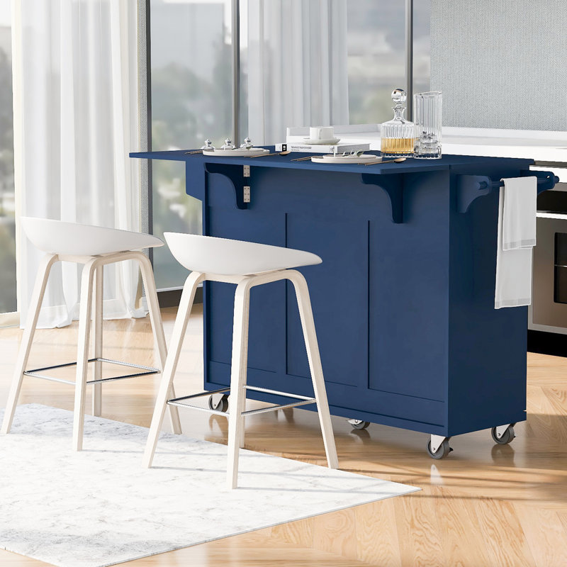 Îlot de cuisine de 53,2 po avec abattant, chariot de rangement de cuisine avec support à épices, porte-serviettes et 2 tiroirs, îlot de cuisine sur roulettes avec tablettes réglables