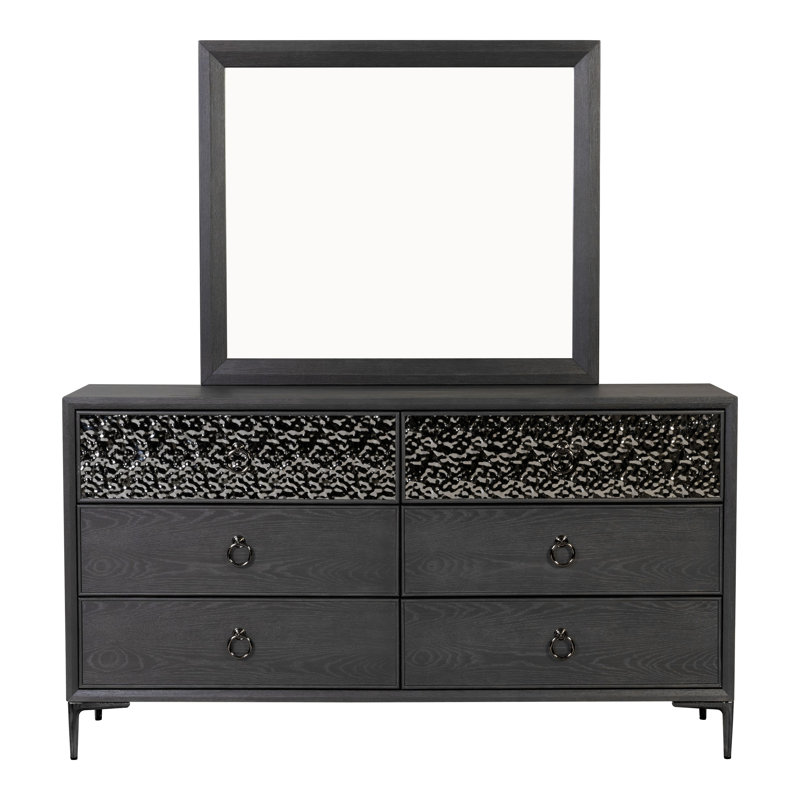 Commode 6 tiroirs avec miroir Preste, Espresso