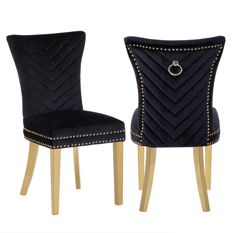 Escalera 20'' H Velvet Upholstered Dining Chair, Black, Gold