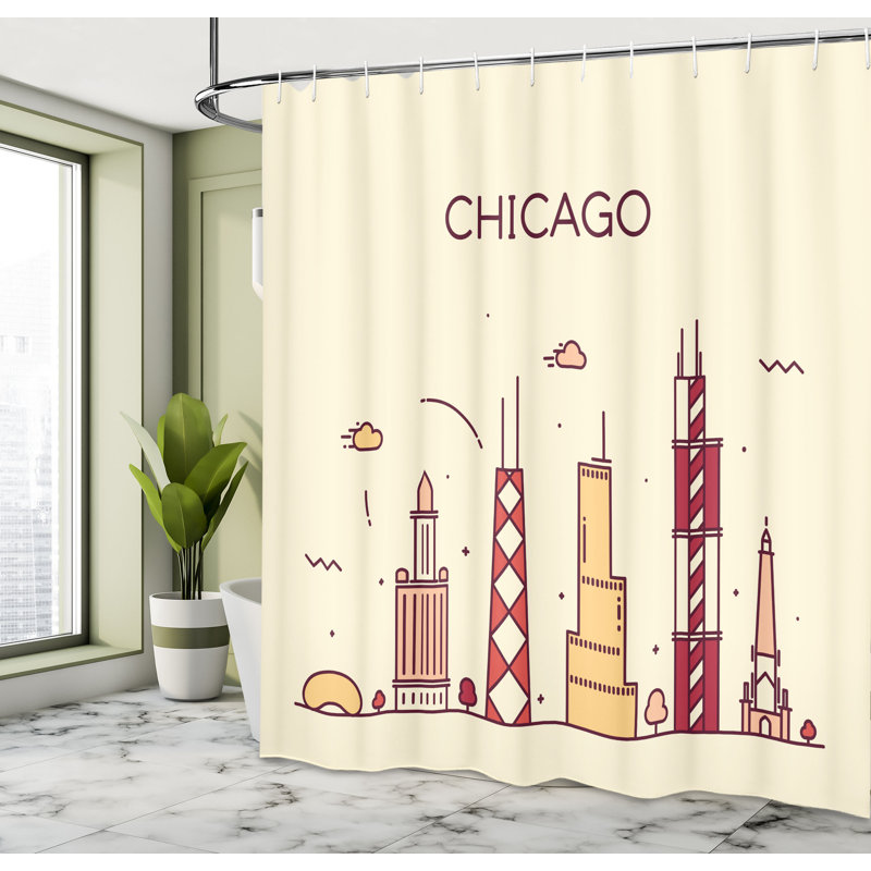 Dakota Fields Chicago Skyline Shower Curtain Doodle, 70" H x 69" W