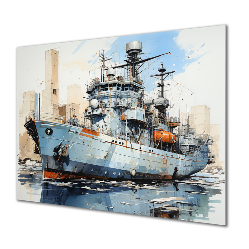 Navy Army Boat Frigate III - Military Metal Wall Art MT131976, 24" H x 32" W x 1" D