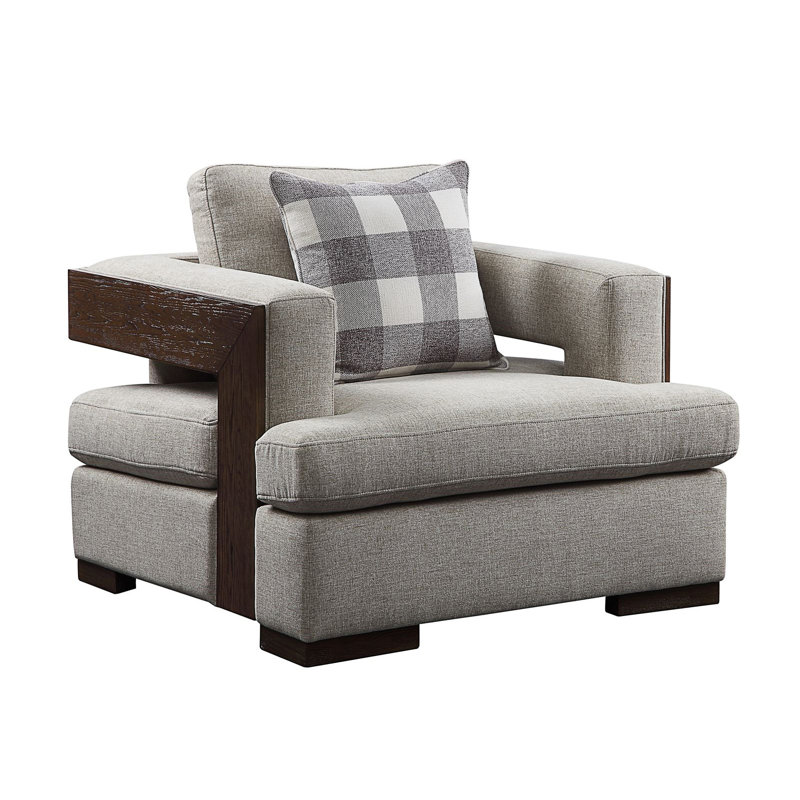 Fauteuil Anjelita de 40 po de large gris et noyer