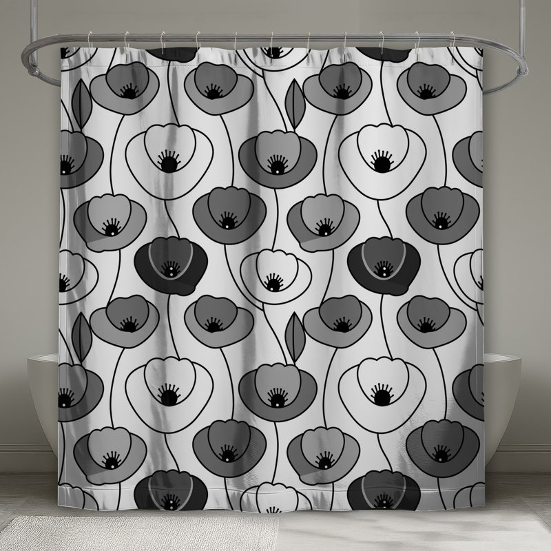 Rideaux de douche noirs et blancs à motif floral très longs, 70in W x 93in H