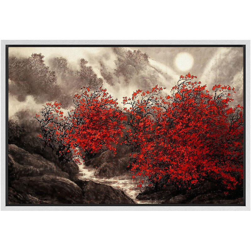 Automne Automne «Red Forest Trees» sur, Cadre flottant blanc, H 24 po x l 36 po