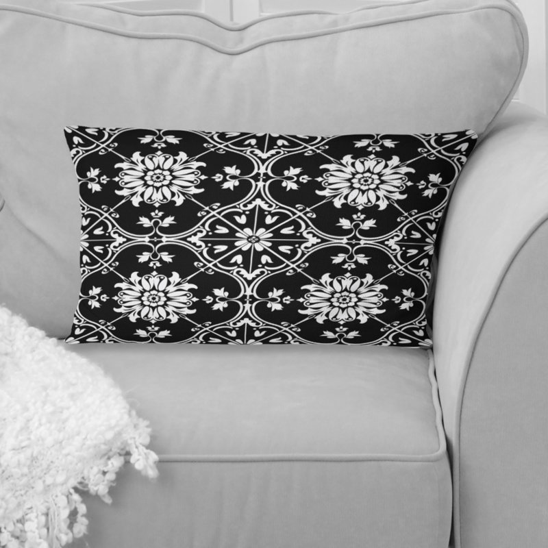 Imprimé mosaïque noir et blanc II - coussin lombaire traditionnel