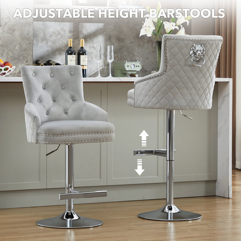 Jakhai Swivel Adjustable Height  Bar Stool with Metal Frame, Chrome, Gray