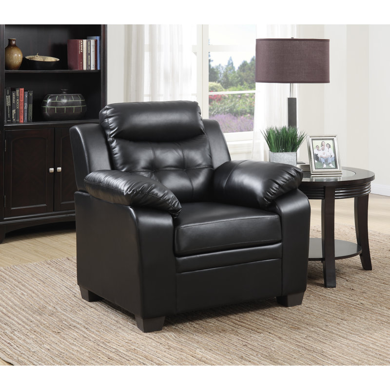 Fauteuil club de 37,5 po de large Kaitlin, Similicuir noir