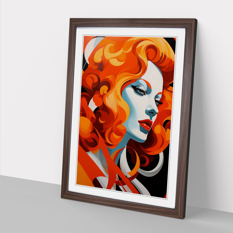 Red Headed Woman Constructivism No.2 - Framed Print, 46cm H x 34cm W x 2cm D, Walnut
