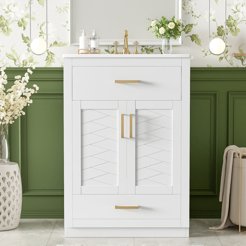 Meuble-lavabo 24 po avec comptoir en céramique, Blanc
