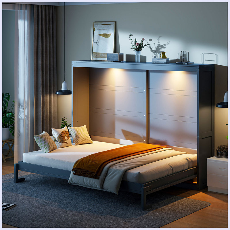 Lit escamotable moderne moderne avec lumières DEL, Gris