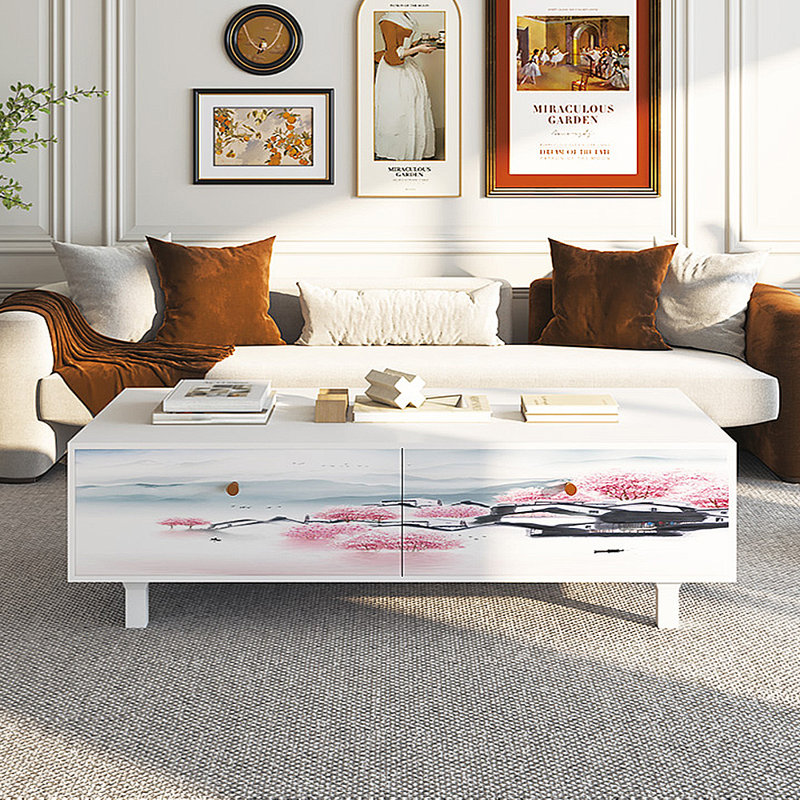 Table basse avec rangement peint français rétro, Blanc