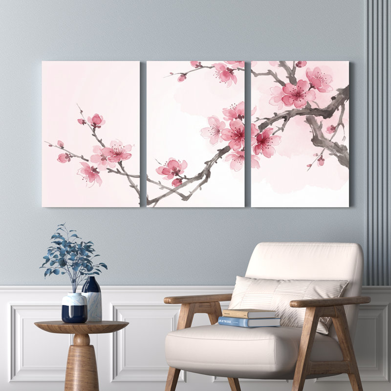 Ensemble de 3 tableaux muraux sur toile représentant des fleurs de cerisier, parfaits pour la décoration du salon, de la chambre ou de la maison.