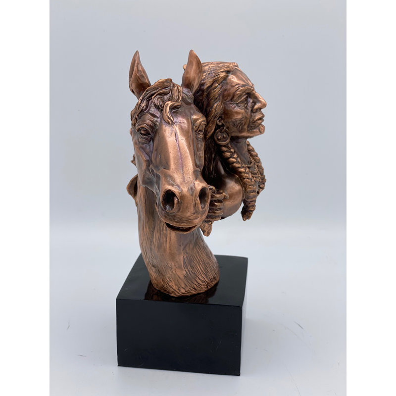 Native American with Horse Bust on Pedestal
