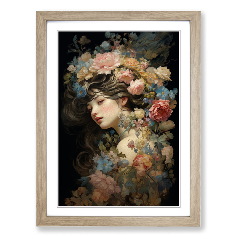Floral Art Victorian Art - Framed Print, 34cm H x 25cm W, Oak Framed