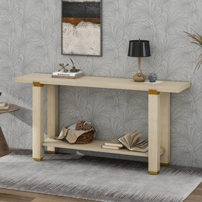 Console de 62,9 po avec console minimaliste moderne, canapé d'entrée en bois de pin massif avec détails en métal, tablette de rangement ouverte