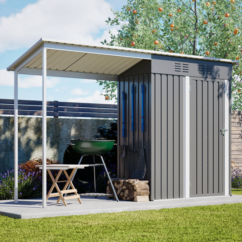 Remise durable en acier galvanisé de 5 pi x 3 pi et abri de jardin, rangement facile à assembler avec pergola ouverte, remise tout-en-un 2 en 1 pour le rangement des outils, le patio et la cour