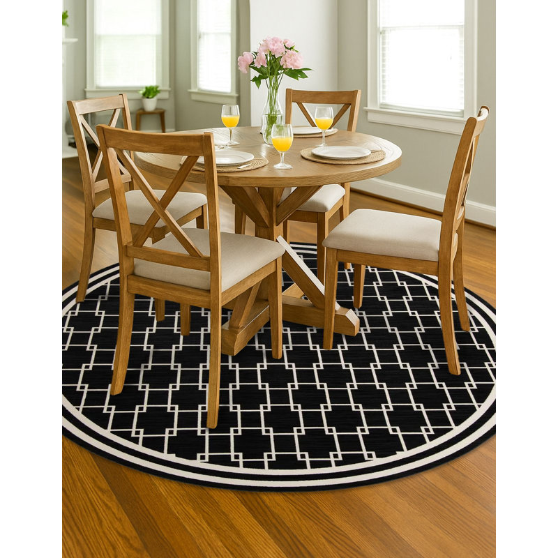 Tapis contemporain Ogorman de couleur noire, Rond 3 pi 1 po