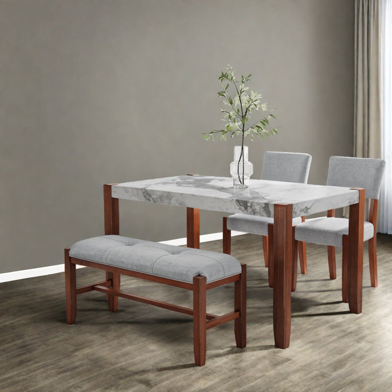 Ensembles de table de salle à manger modernes et peu encombrants avec faux marbre et bois d'hévéa