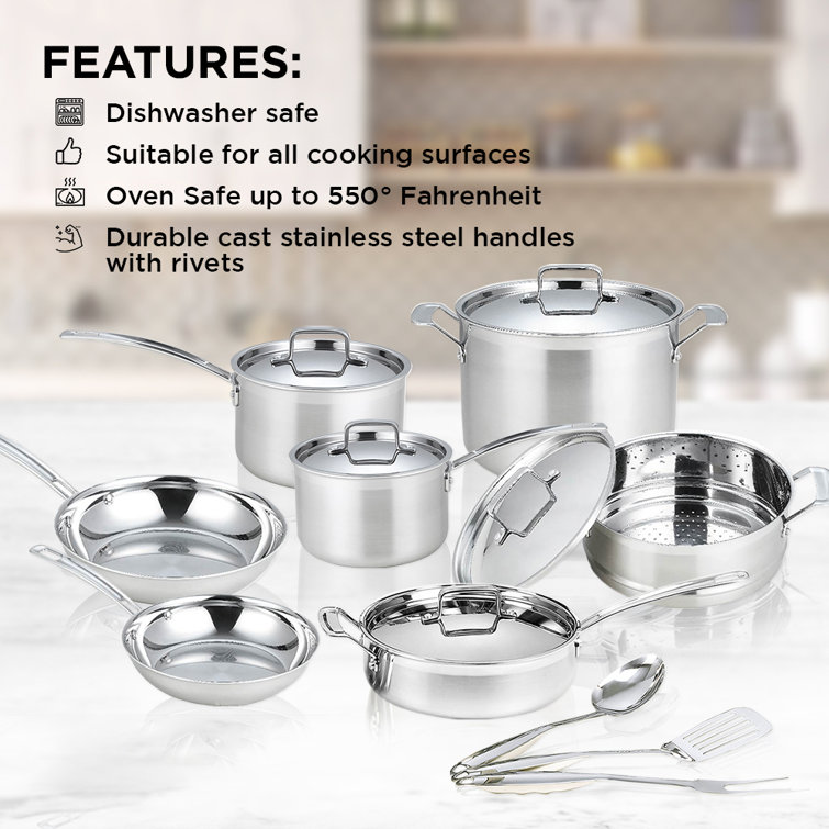 Bergner - Tri-Ply Stainless Steel Cookware Set - Induction Cookware - 11  Piece Pots and Pans Set - 1.5 qt Saucepan, 2 qt Saucepan, 3 qt Saucepan,  3.5