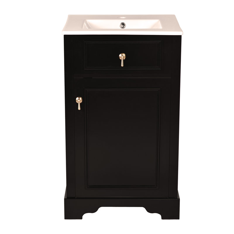 Meuble-lavabo de 20 pouces avec lavabo en céramique, porte à fermeture douce, tablette réglable et support de rangement fixé à la porte